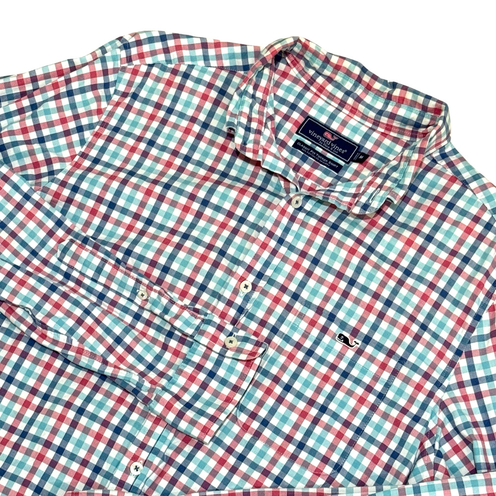 Vineyard Vines Classic Fit Tucker Shirt Mens Medium Red Blue Plaid Casual Preppy